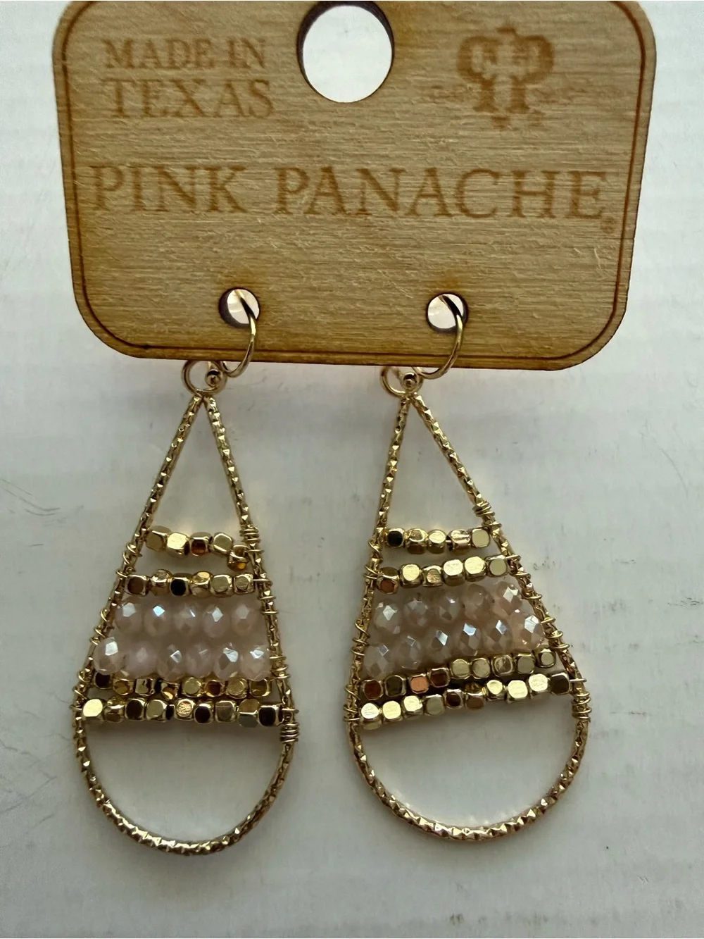 Pink Panache Gold Teardrop Earrings with Blush Pink Beads *NWT